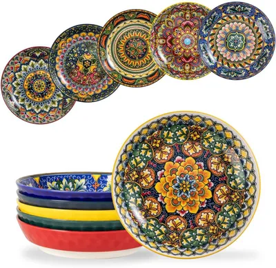 Image de Assiettes creuses pour pâtes, capacité de 950 ml, lot de 6, en porcelaine, pour servir les pâtes