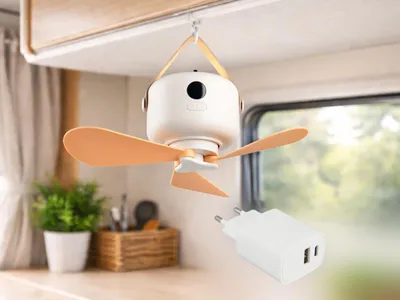 Produktbild von Akku Deckenventilator mit Licht und Fernbedienung, klein & leise, LED dimmbar