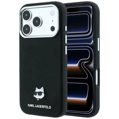 Image de Coque pour iPhone 18 Pro / 17 Pro, Karl Lagerfeld, motif "Choupette" texturé, métal avec MagSafe, noire