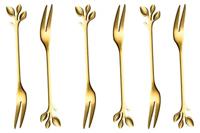 6-teiliges Edelstahl-Dessertgabel-Set, gold