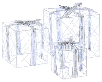 Imagen del producto de Caja de regalo navideña iluminada 3 uds. 150 LED Blanco frío