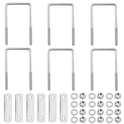 Produktbild von Quadratische U-Bolzen M6 aus 304 Edelstahl, 6er-Set, 45x90mm, mit Muttern & Unterlegscheiben