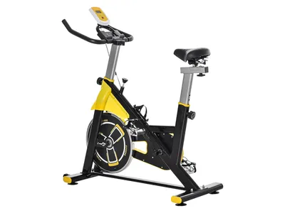 Produktbild von HOMCOM A90-213V01 Rotoped, trenażer rowerowy, rower treningowy, trenażer z napędem pasowym, wyświetlacz LCD, stal, ABS, żółto-czarny - B