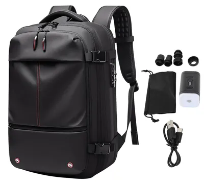 Immagine prodotto di Zaino sottovuoto, 19 pollici, grande capacità, elegante, casual, impermeabile, da uomo, espandibile, ideale per viaggi di lavoro, colore nero, con pompa
