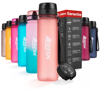 Produktbild von 4FRESH Trinkflasche 1000 ml aus Tritan – BPA-freie Wasserflasche mit Sieb, auslaufsicher, 1-Klick-Öffnung & Trageschlaufe