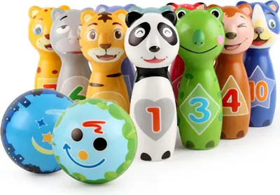 Immagine prodotto di Relaxdays Gioco dei birilli per bambini, 10 birilli, 2 palline, animali, dai 3 anni in su, per interni ed esterni, set da bowling, schiuma, colorato