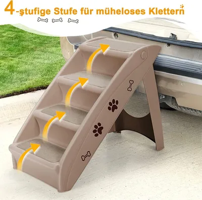 Produktbild von GOPLUS Hundetreppe 4 Stufen, Klappbar & Tragbar Tiertreppe Kunststoff, mit rutschfestem Filz, Treppe für Haustiere bis 60kg belastbar