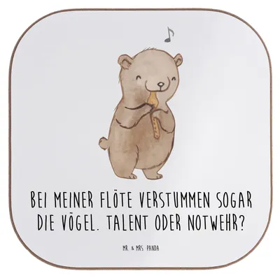 Produktbild von Mr. & Mrs. Panda Untersetzer für Gläser Besondere Flöte - Weiß - Geschenk, Tassen, Instrument, Melodie, Musiker, gläseruntersetzer, Holzblasinstrument, Musik, Lernen
