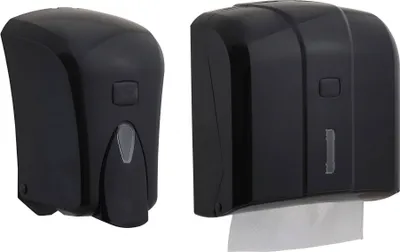 Produktbild von CleanSV® Via Set Schwarz Seifenspender 1000 ml. und Papierhandtuchspender