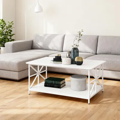 Produktbild von 2 Ebenen Couchtisch für Wohnzimmer,Rechteckiger Sofatisch Beistelltisch mit Ablage,Holz + Metallgestell,für kleine Räume,Home Office 100x52x47,5cm