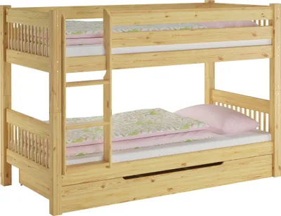 Produktbild von Etagenbett hoher Bettabstand massive Kiefer Zubehör wählbar Liegefläche 90x200 V-60.12-09Ni100Rollrost. Matratzen und Bettkasten inkl.