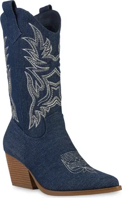 Produktbild von VAN HILL Damen Cowboystiefel Stiefel Stickereien Schuhe 840142, Farbe: Dunkelblau Denim, Größe: 38