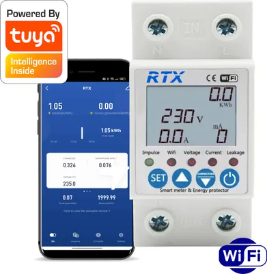 Produktbild von RTX Licznik Miernik Energii Prądu Watomierz Pomiar do 63A TUYA WiFi DIN