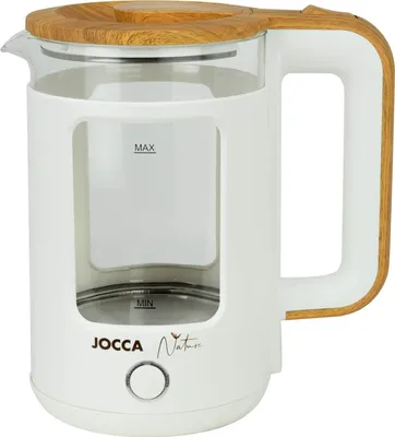 Immagine prodotto di Bollitore elettrico JOCCA da 1,8 l, Nature-Line White, base a 360°, vetro borosilicato, bollitura rapida, autospegnimento, risparmio energetico, moderno