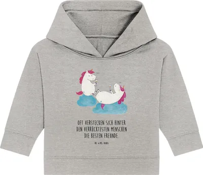 Produktbild von Mr. & Mrs. Panda Organic Baby Hoodie Einhorn Sekt 12. - 18. Monat - Heather Grey - Geschenk, Unicorn, Party, Kapuzenshirt, Freundin, Korken, Kapuzensweatshirt, Einhörner