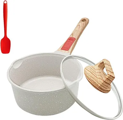 Image de Casserole à manche 16 cm Casserole à lait anti-adhésive avec couvercle & poignée amovible, convient à tous les types de cuisinières