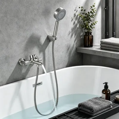 Produktbild von Homelody Badewannenarmatur mit Handbrause, Mischbatterie Badewanne Wandmontage, 2 Ausgänge Einhebelmischer Duscharmatur mit Wanneneinlauf, Gebürstete