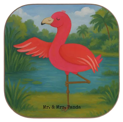 Produktbild von Mr. & Mrs. Panda Untersetzer für Gläser Flamingo Yoga Design - Weiß - Geschenk, Yogi, Namaste, Coaster, gläseruntersetzer, Urlaub, Tassenuntersetzer, Kaffeeuntersetzer