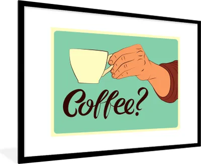 Produktbild von MuchoWow® MuchoWow® Gerahmtes Poster Sprichwörter - Vintage - Zitate - Kaffee? 90x60 cm - Poster mit zchwarzem Bilderrahmen - Wanddekoration - Fotos
