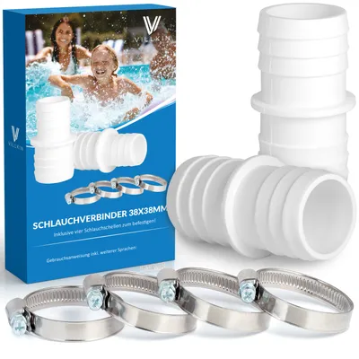 Zdjęcie produktu dla Zestaw złączek do węży Villkin 38x38mm - szczelne połączenie do węży basenowych i ogrodowych | W zestawie zaciski do węży ze stali nierdzewnej