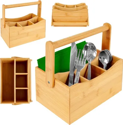 Produktbild von Vilde Holzbehälter Besteckhalter Besteckkorb Besteckkasten Besteckständer mit 4 Fächern für Besteck Saucen Servietten und Gewürze