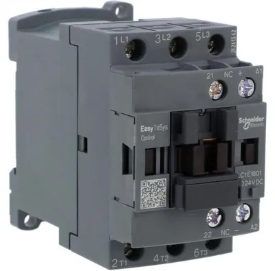 Produktbild von Easy TeSys Control AC-3 Leistungsschütz, 18 A, 3-polig (1 Schließer), 24 V DC Spule LC1E1801BD