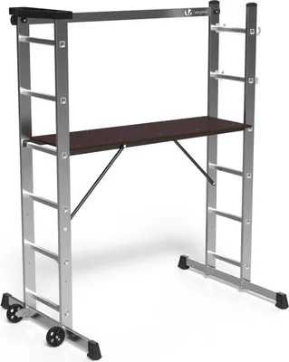 Produktbild von VOUNOT® Alu Leitergerüst 3 in 1, Arbeitsbühne bis 150KG Belastbar, 2x6 Sprossen