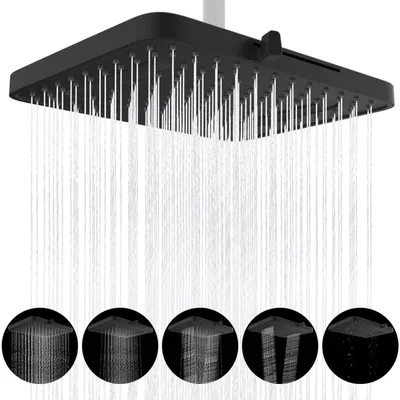 Produktbild von Regen-Duschkopf 13 Zoll Quadratisch 5 Sprüher Schwarz Schwenkbar Einbau