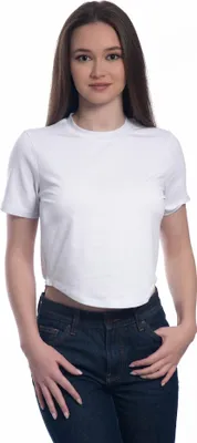 Obrázek produktu pro Dámský crop top – strečová bavlna, úzký střih, krátké rukávy, kulatý výstřih, odhalující břicho, velikosti XS–XL