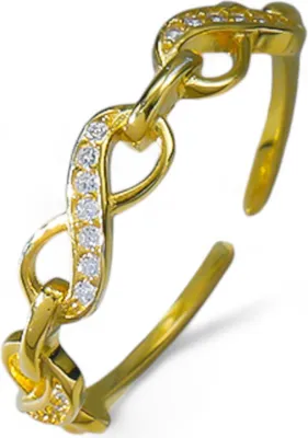 Produktbild von Eleganter Infinity-Ring mit Gliederdetails aus Gold und Silber, verziert mit funkelnden Zirkonia Goldfarben