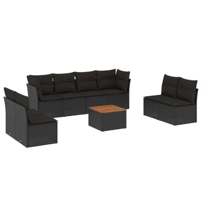 Produktbild von vidaXL 9-tlg. Garten-Sofagarnitur mit Kissen Schwarz Poly Rattan