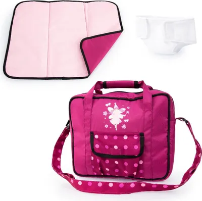 Produktbild von Bayer Design 69267AB Puppenzubehör, Puppenpflege Set  für Puppen, Zubehör für Babypuppen mit Wickeltasche, Wickelunterlage, genähte Windel, Bordeaux