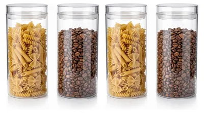 Productafbeelding van Arendo voorraadpotten, set van 4, elk 1400 ml, rond, luchtdicht, borosilicaatglas. Glazen behuizing vaatwasmachinebestendig en magnetronbestendig. 4 stuks, transparant