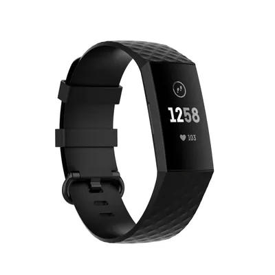 Produktbild von Strap-it Silikonarmband – passend für Fitbit Charge 3 / Fitbit Charge 4 – Schwarz – Größe: L