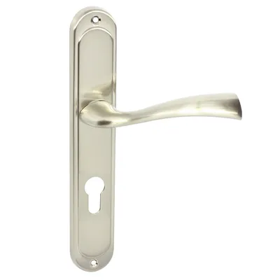Produktbild von DOMINO Türgriff 72 Drückergarnitur PZ - Profilzylinder Set | für Zimmertür, Bürotür, Kellertür & Innentür  | L-Form | Aluminium | Nickel | FLY M9 PZ72