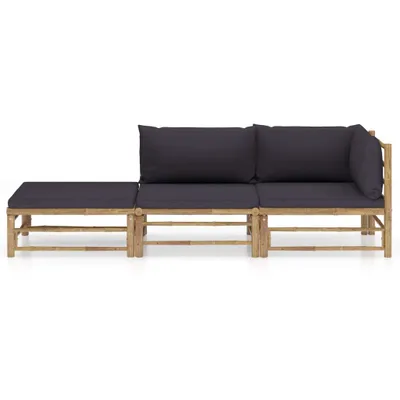 Image de vidaXL Ensemble de salon de jardin 3 pièces avec coussins gris foncé en bambou
