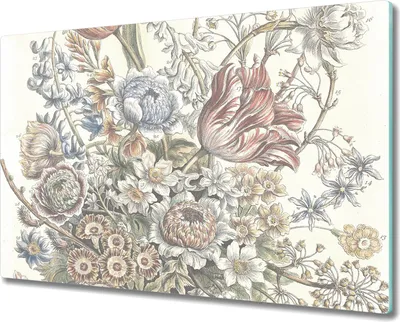 Produktbild von Glas-Herdabdeckplatte Glaskeramikfeldabdeckung Spritzschutz - 80x52 cm - Blumen Aquarellfarbe