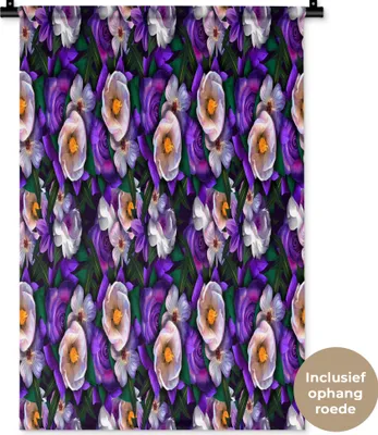 Produktbild von MuchoWow® Wandteppich Wandbehang Blumen - Lila - Muster 60x90 cm Tapisserie Dekoration Wandtuch - Foto-Teppich - Abwaschbar