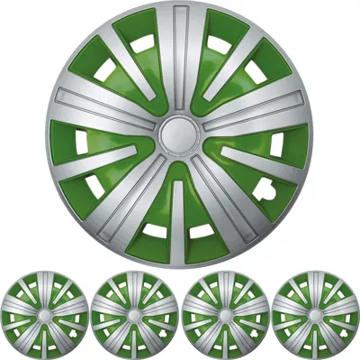 Immagine prodotto di 16 POLLICI 4x Tappi mozzo PREMIUM DESIGN "Spinel BIS" in argento / verde