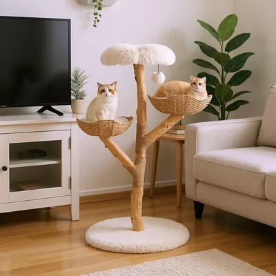 Zdjęcie produktu dla Drzewko dla kota - Wieża dla kota - Meble dla kota - Domek dla kota - Drabinka dla kota - Wysokość: 122 cm