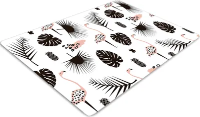 Produktbild von Stuhlunterlage Bürostuhlunterlage 120 cm x 90 cm Bodenmatte Bürostuhlunterlage - Blätter und Flamingos.
