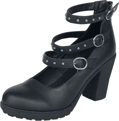 Produktbild von Gothicana by EMP Damen schwarze High Heels mit Riemen und Nieten EU37