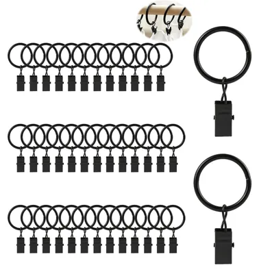 40er-Set schwarze Metall-Vorhangringe mit Clips, rostfrei