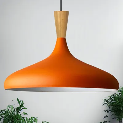 Produktbild von Champion Pendelleuchte Holz, 35 cm Hängelampe Metall E27 Moderne Skandinavisch Pendellampe für Schlafzimmer Wohnzimmer Küche Esstisch Lampe - Orange