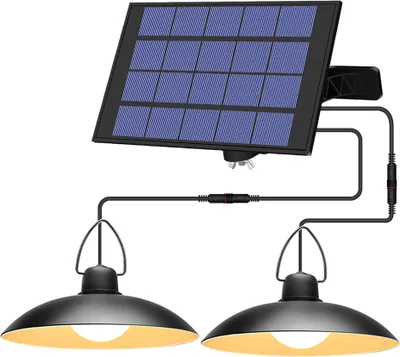 Obrázek produktu pro Solární lampa Venkovní solární závěsná lampa Teplá bílá IP65 Vodotěsné zahradní závěsné světlo s 2 lampami a solárním panelem
