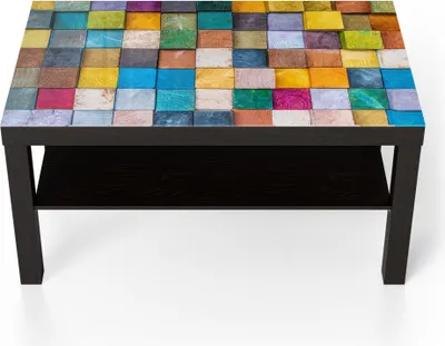 Produktbild von DEQORI Couchtisch 90x55 cm Schwarz 'Buntes Holzmosaik' Glas Beistelltisch