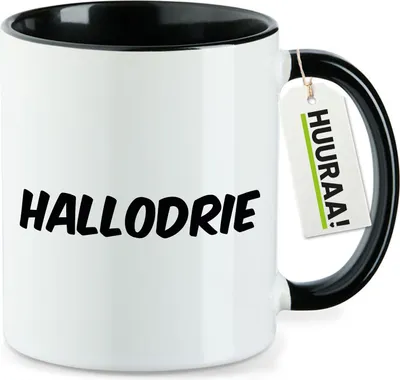 Produktbild von Huuraa Kaffeetasse Hallodrie Schriftzug 330ml Schwarz Keramik Kaffeebecher Geschenkidee