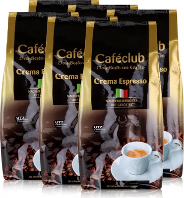 Produktbild von Cafeclub Crema Espresso Kaffee-Bohnen 1kg - Für Kaffeevollautomaten (6er Pack)