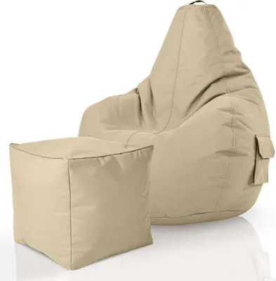 Produktbild von Green Bean® 2er Set Sitzsack + Hocker "Cozy+Cube" - mit EPS Perlen Füllung - robust waschbar schmutzabweisend - Beige