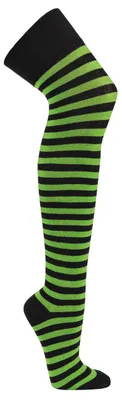 Produktbild von Tobeni 1 Paar Damen Overknee Strümpfe aus Feinstrick – Lange Baumwolle Kniestrümpfe Oberschenkelhoch Rutschfest Atmungsaktiv, Farbe:Schwarz-Grün, Grösse:One Size